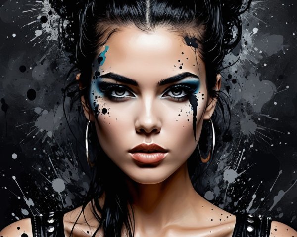 Intense Headshot of a Woman with Dramatic Makeup