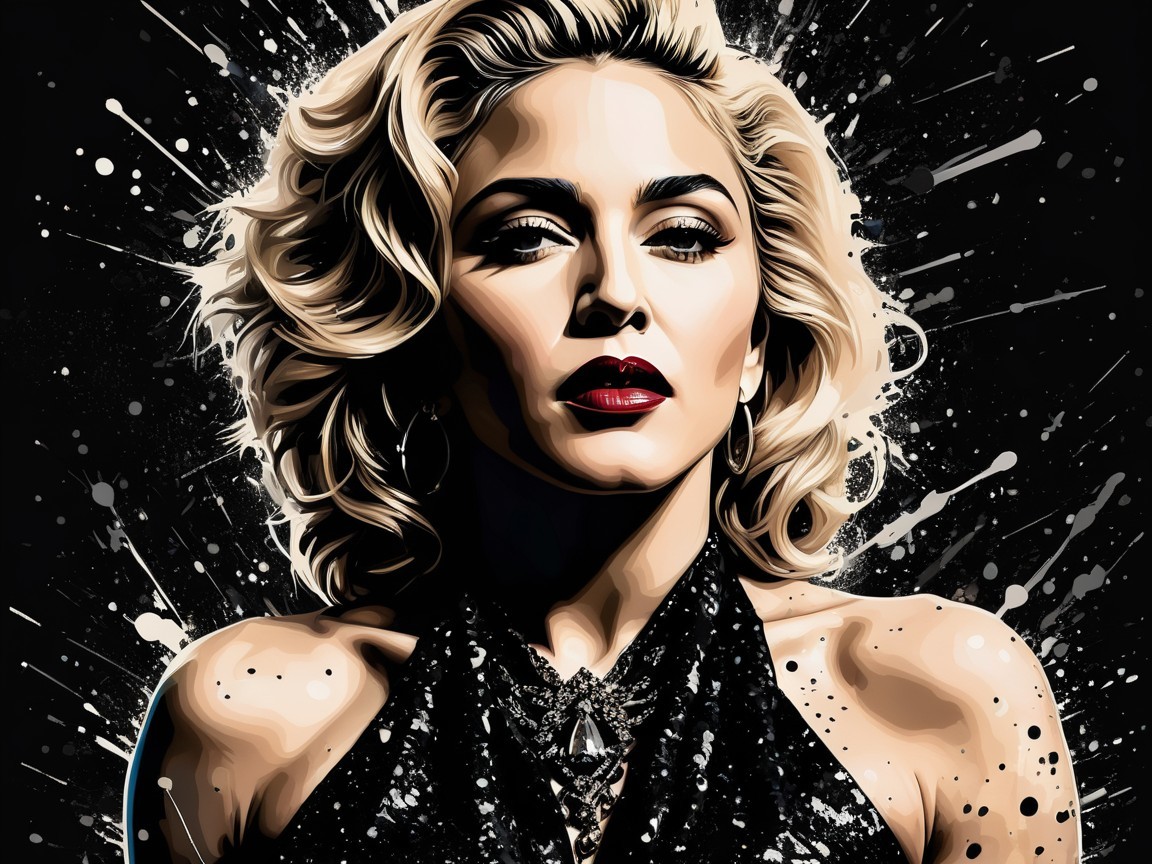 Vector Art Portrait Featuring Blonde Hair and Black Dress