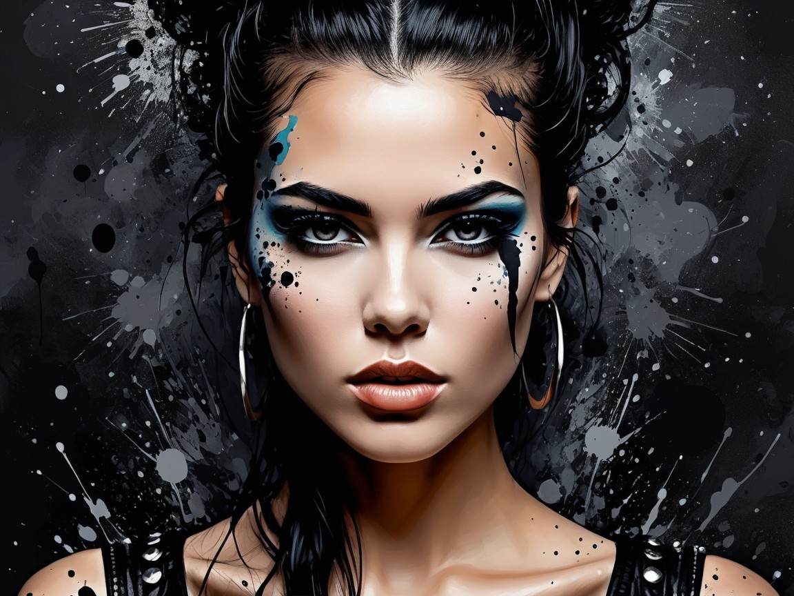 Intense Headshot of a Woman with Dramatic Makeup