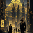 Ancient Egyptian Temple with Carvings and Pharaoh Statue