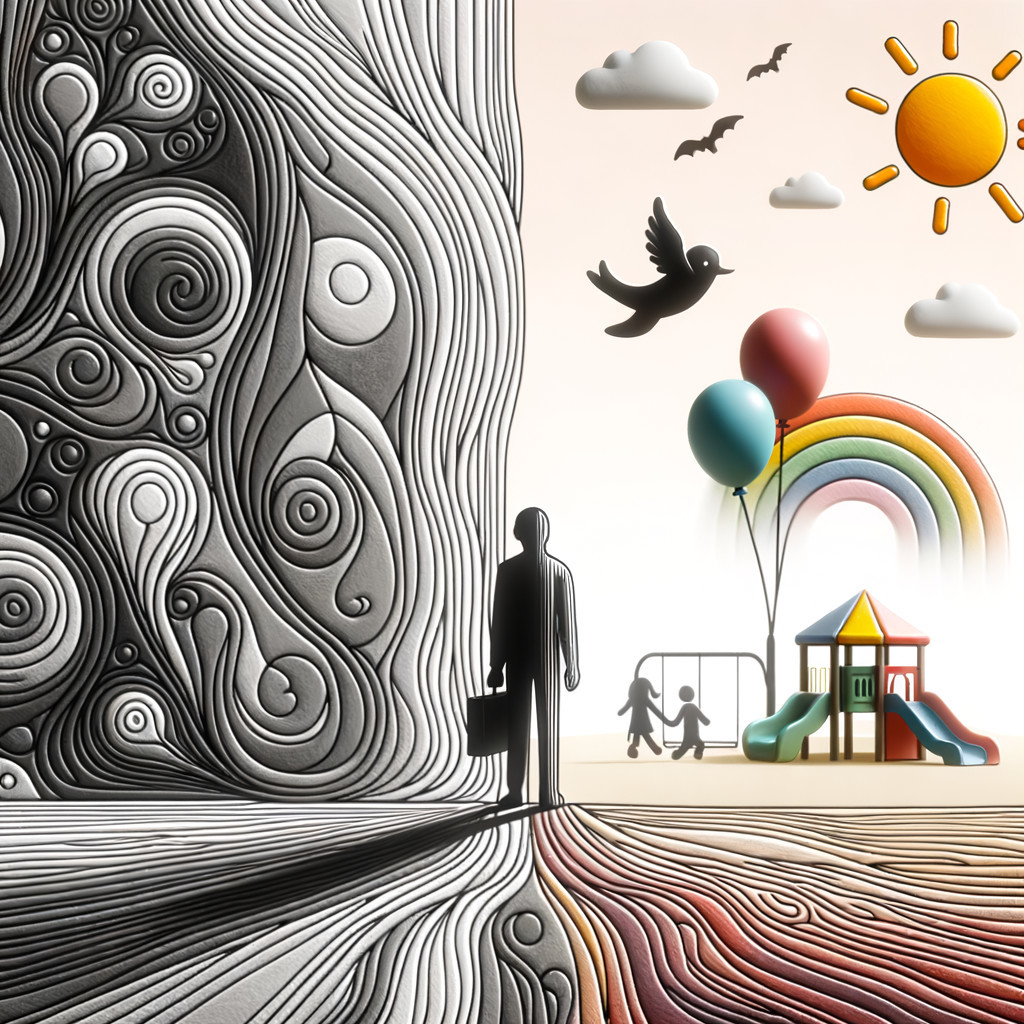 Digital rendering of a person in a suit entering a playground