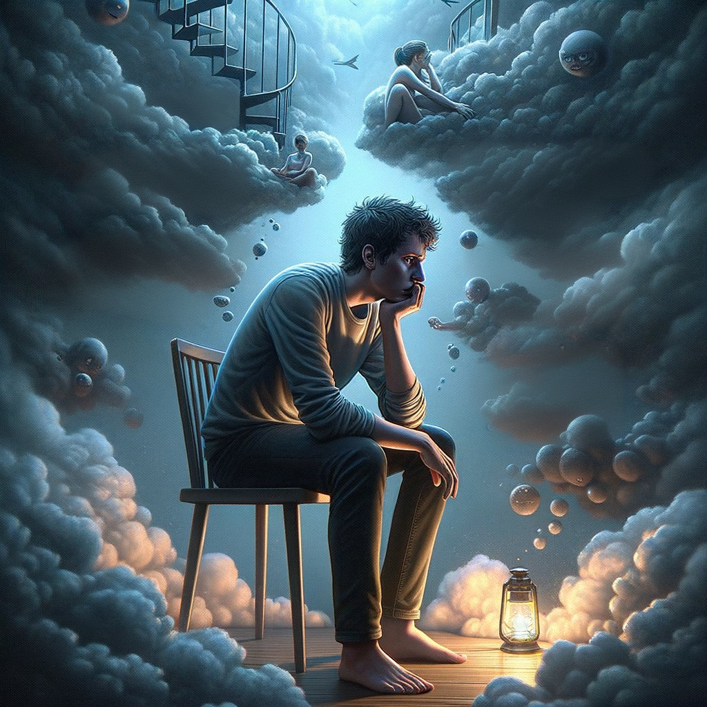 Surreal Scene of a Young Man in Dreamlike Atmosphere