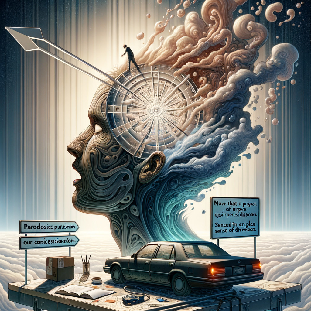 Surreal Scene of Giant Head with Mechanical Interior