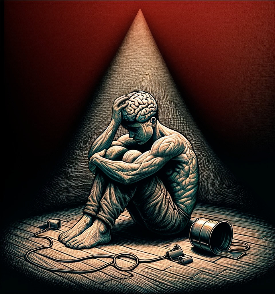 Muscular Figure in Curled Position with Emotional Elements
