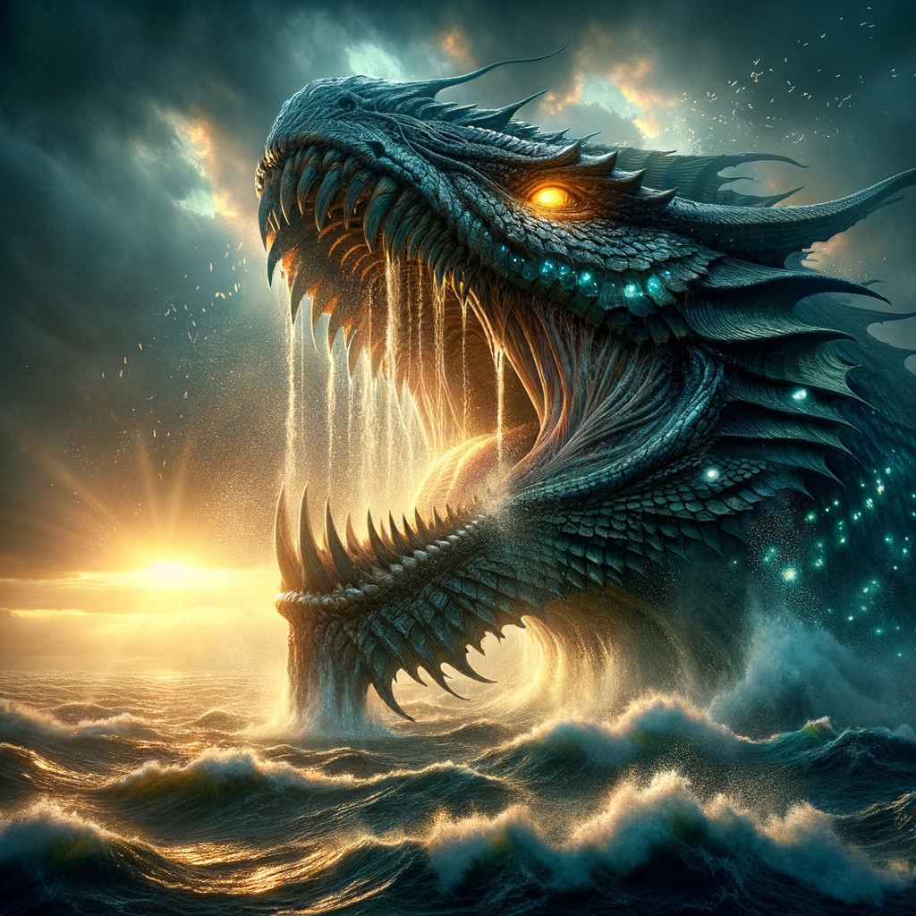 Hyperrealistic Fantasy Landscape with Water Dragon