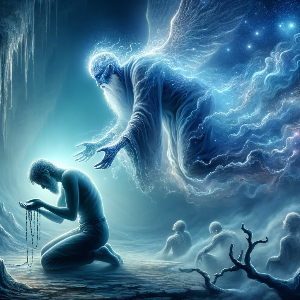 Mystical Scene of Reverence with Ethereal Figure