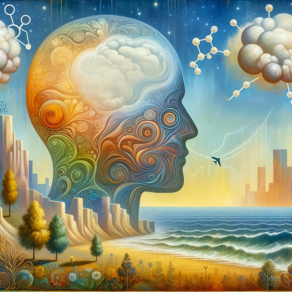 Surreal Landscape with Giant Head and Coastal Cliffs