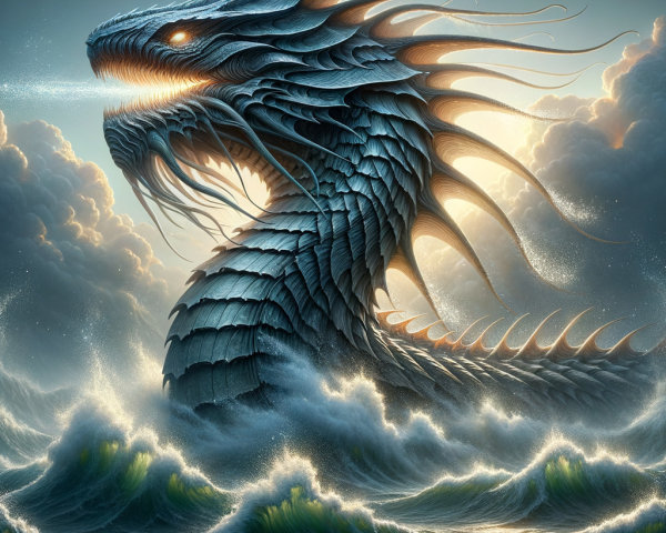 Mythical Sea Serpent with Iridescent Scales and Energy Beam