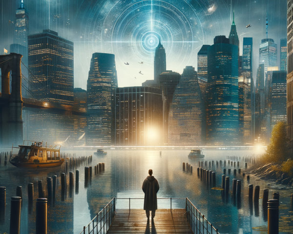 Futuristic Cityscape with Dock and Night Sky Elements