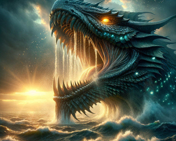 Hyperrealistic Fantasy Landscape with Water Dragon