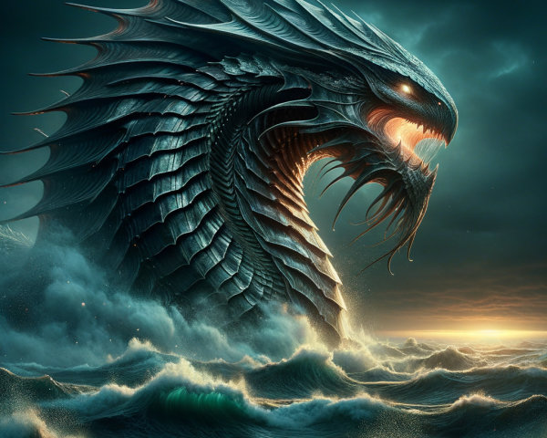 Colossal Sea Monster Emerging from Turbulent Waters