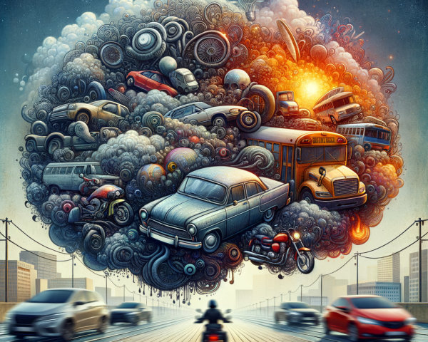 Surreal Scene of Motorcyclist and Floating Vehicles