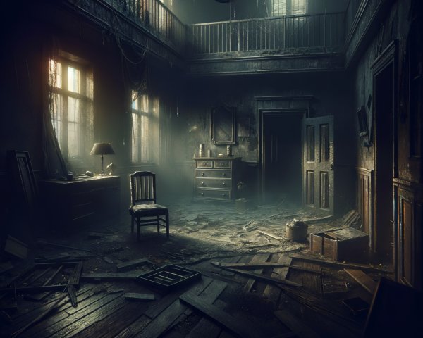Abandoned Room with Dusty Furniture and Shadows