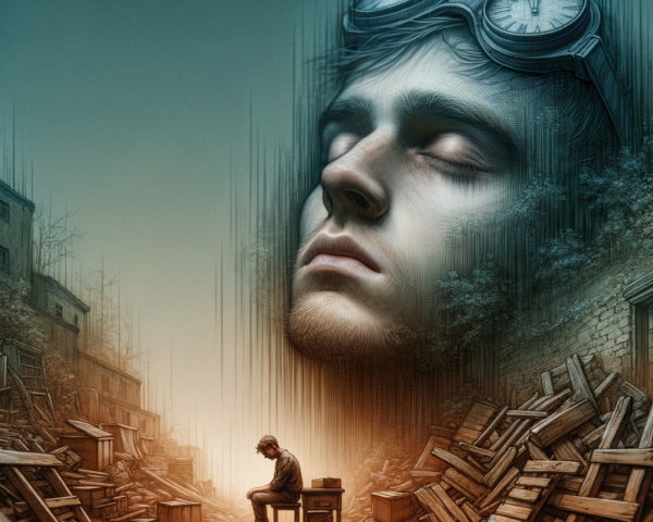 Digital Painting of Contemplative Man in Ruined Landscape