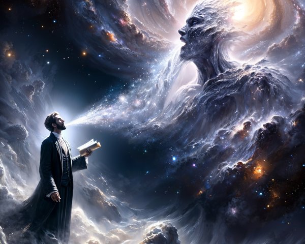 Cosmic Landscape with Figure and Abstract Face