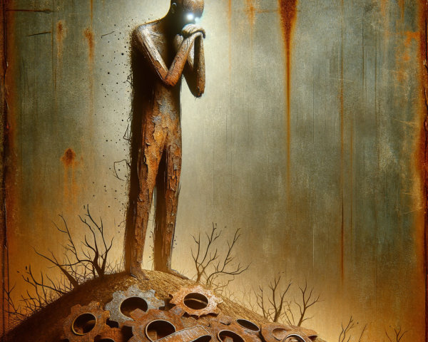 Textured Digital Painting of a Rust-Covered Figure