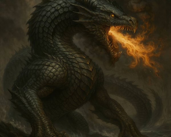 Dark Fantasy Illustration of a Massive Grey Dragon