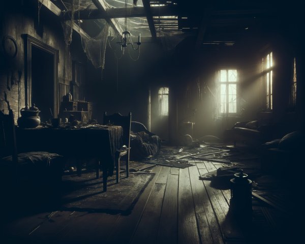Abandoned Room with Dust, Decay, and Shadows
