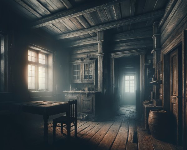 Rustic Interior of an Old Wooden House with Vintage Decor