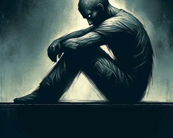 Dark Digital Painting of a Solitary Man in Shadows