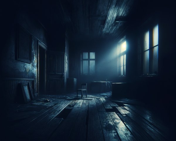 Abandoned Room with Peeling Walls and Shadows