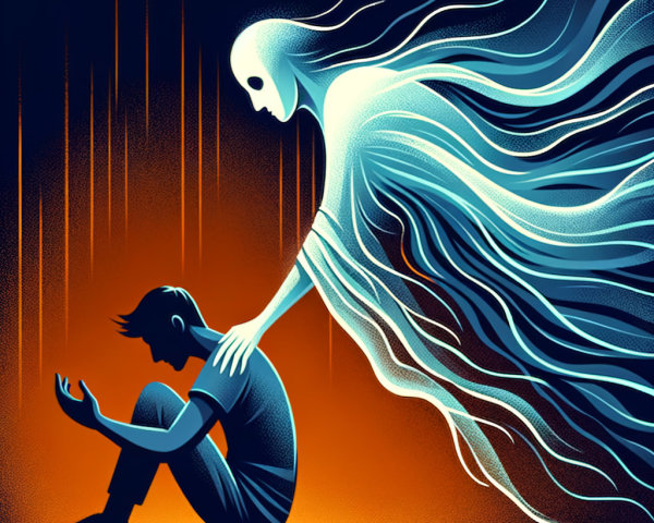 Ghostly Figure Offering Comfort to Young Man in Turmoil