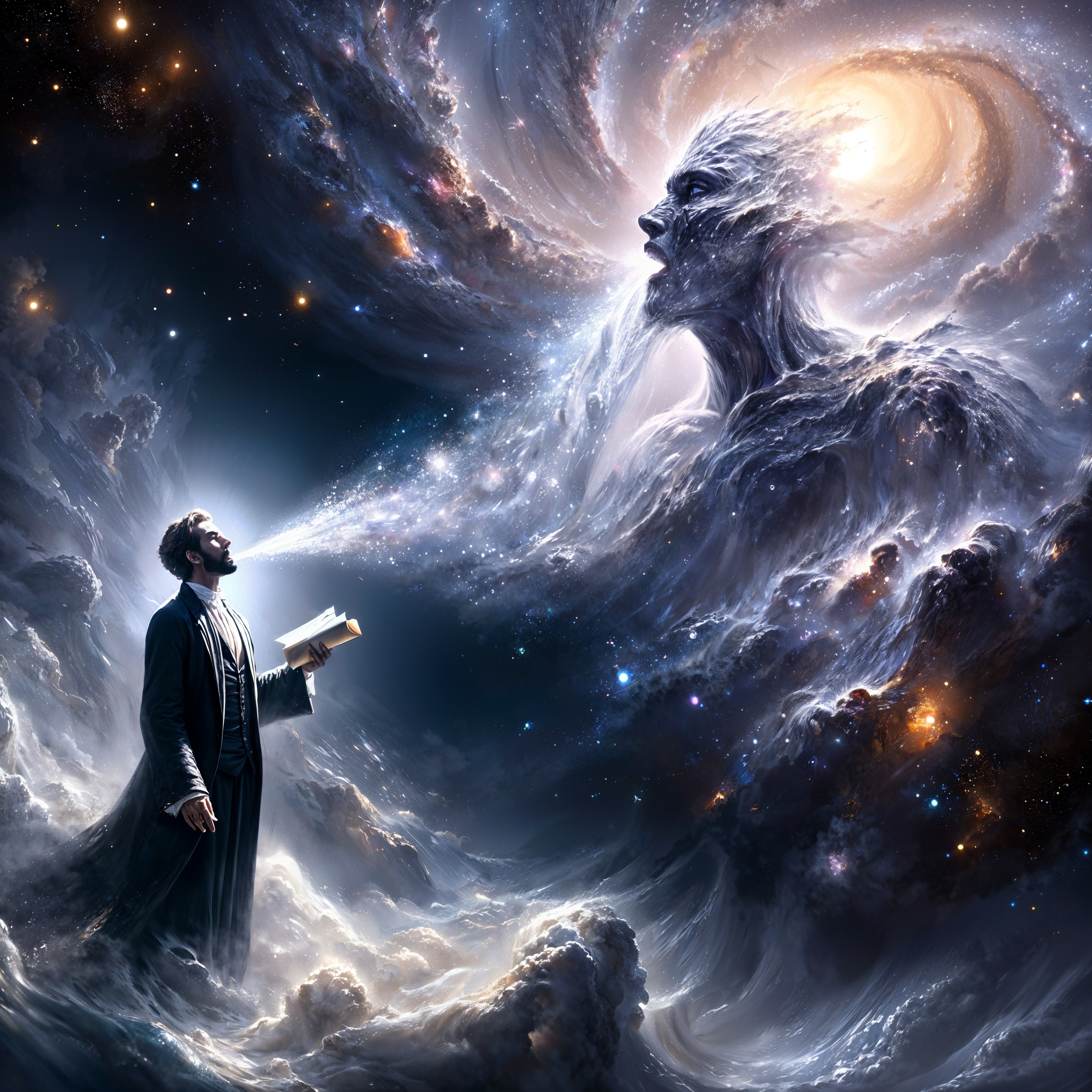 Cosmic Landscape with Figure and Abstract Face