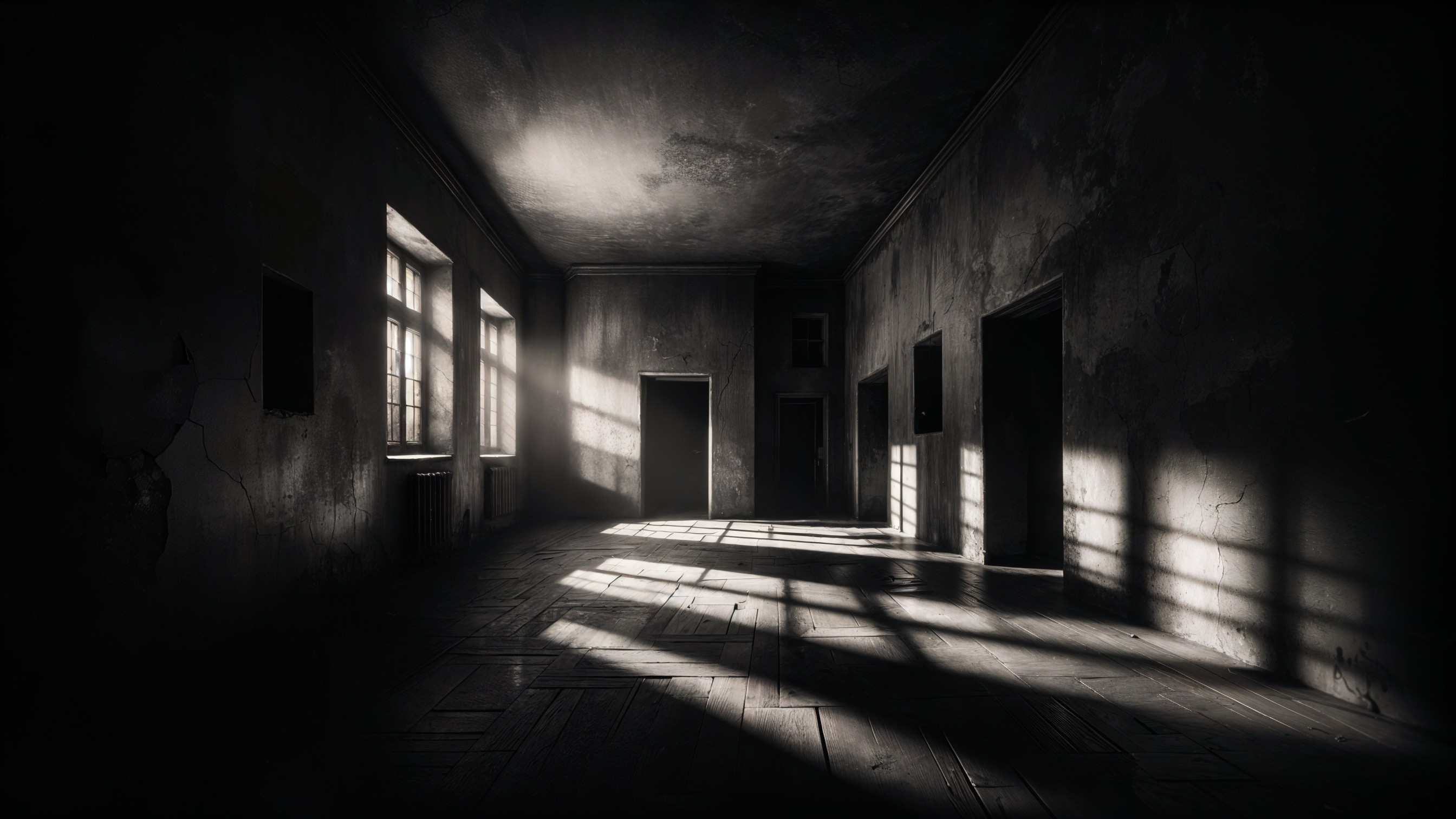 Abandoned Room with Dusty Windows and Eerie Atmosphere