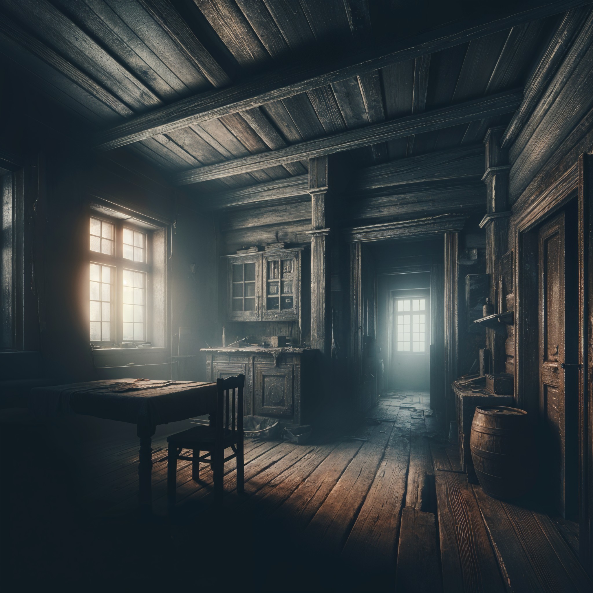 Rustic Interior of an Old Wooden House with Vintage Decor