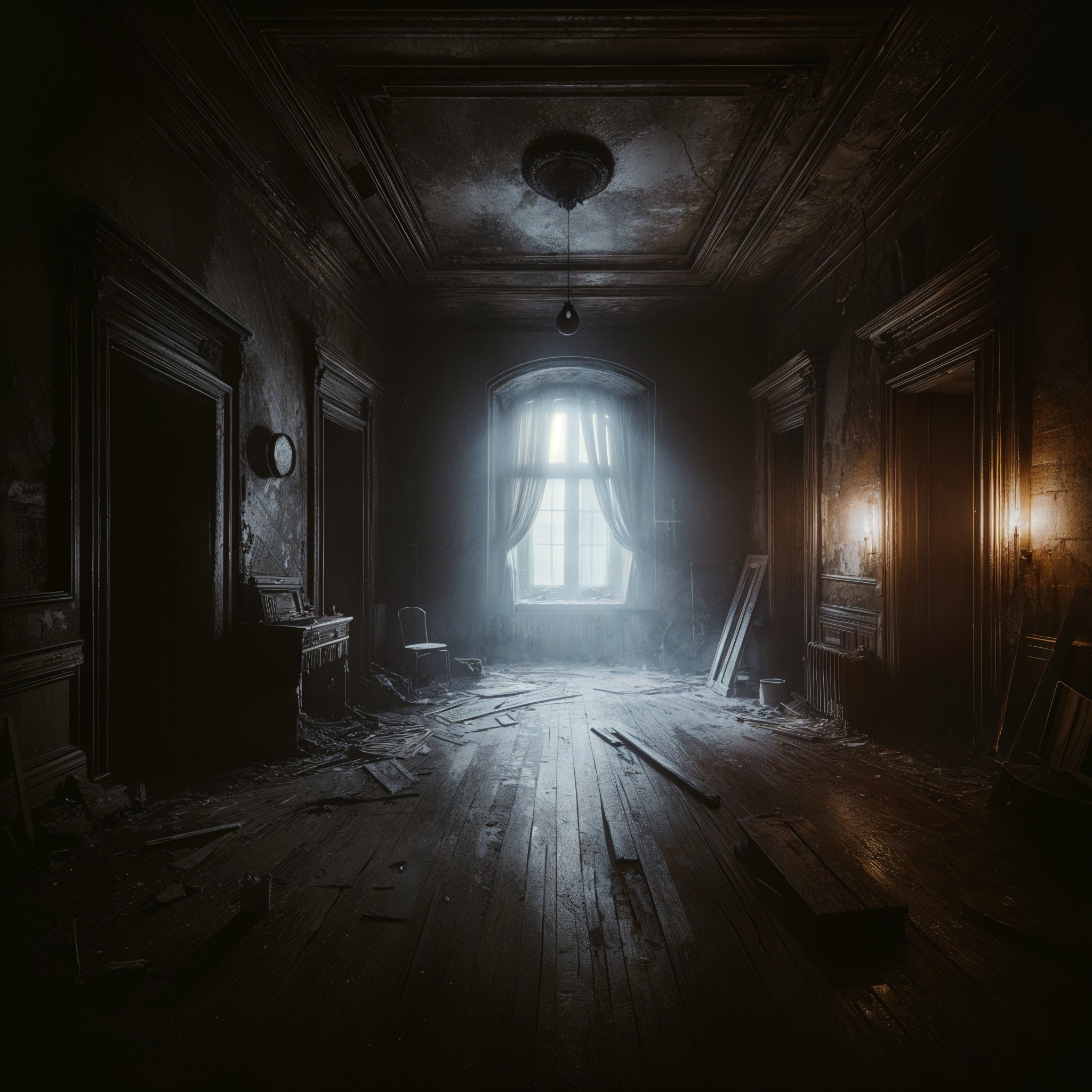 Abandoned Room with Peeling Walls and Dusty Floor
