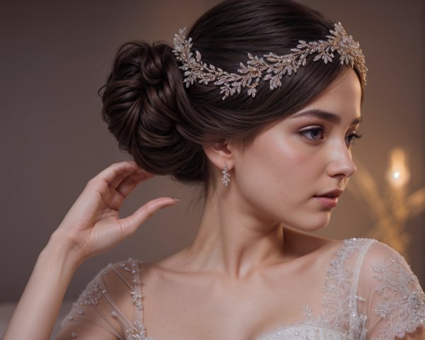 Elegant Bride with Twisted Bun and Lace Gown