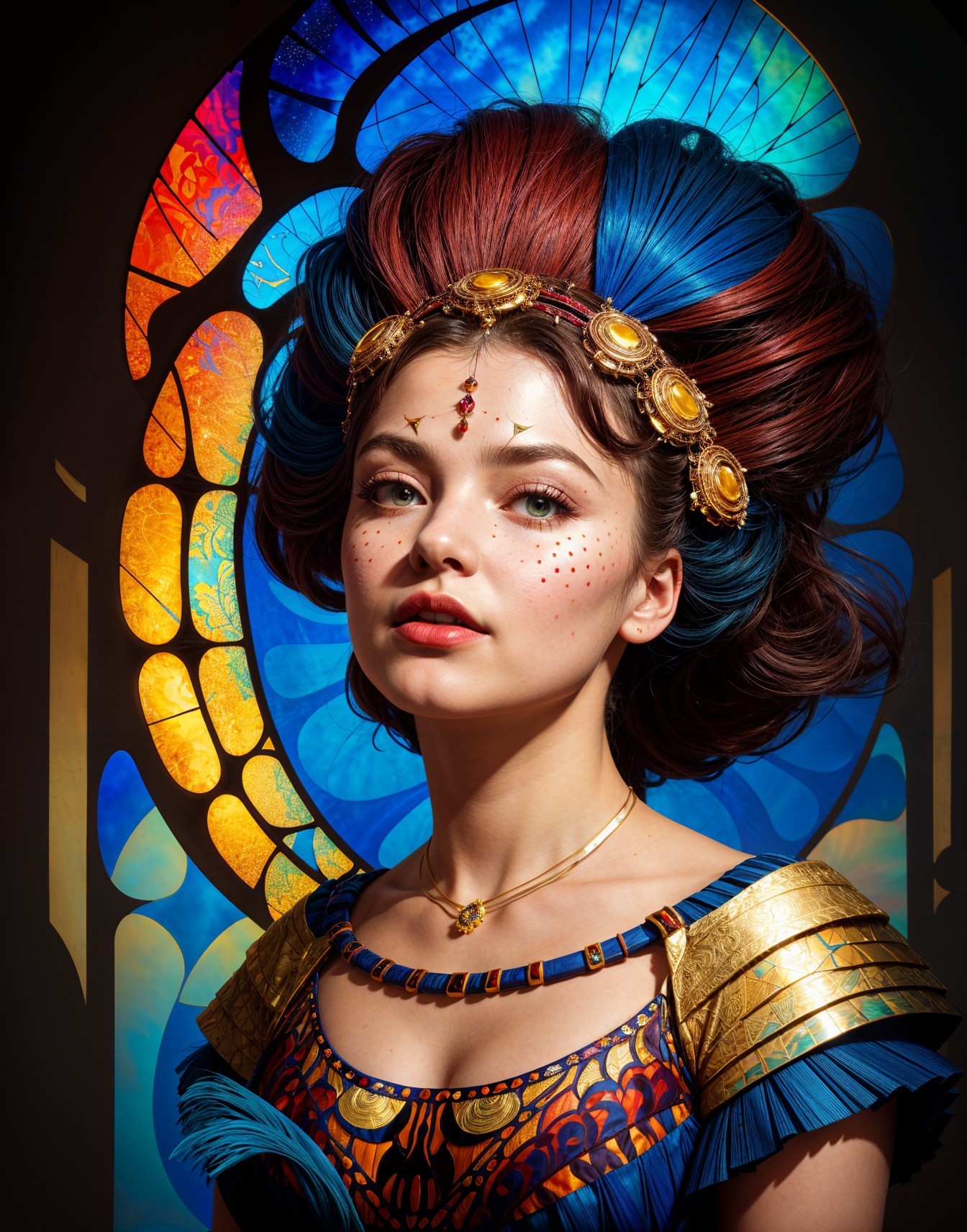 Portrait of a Young Woman with Colorful Hairstyle