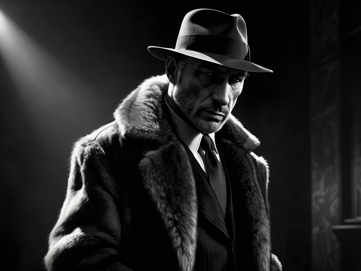 Mysterious man in stylish suit and fur coat