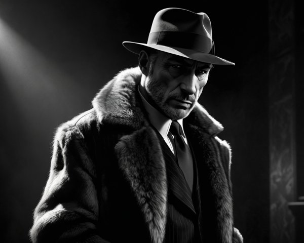 Mysterious man in stylish suit and fur coat