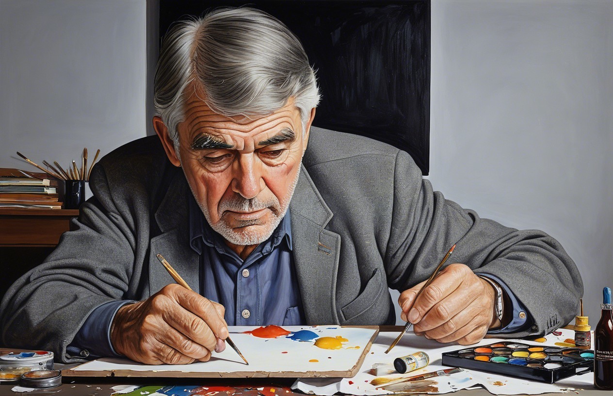 Elderly Artist Engaged in Colorful Creative Process