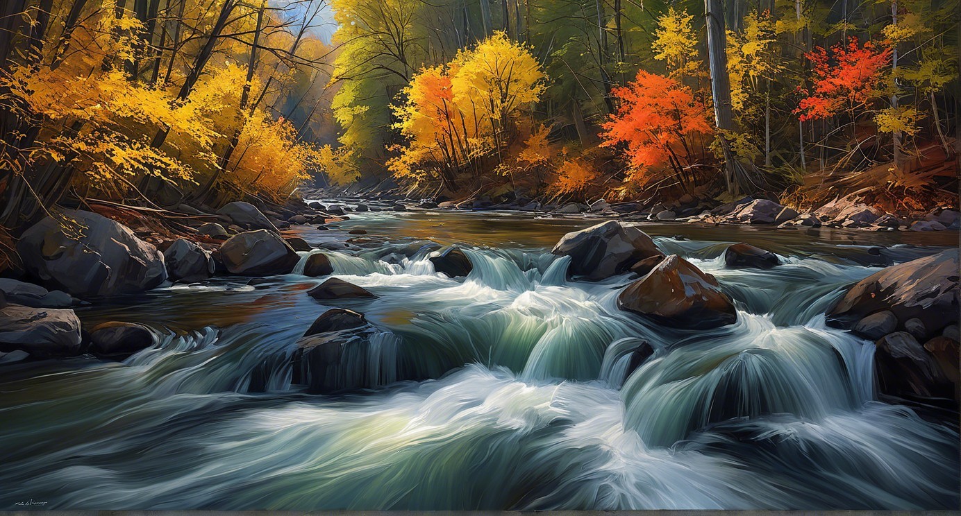 Serene River in Vibrant Autumn Landscape