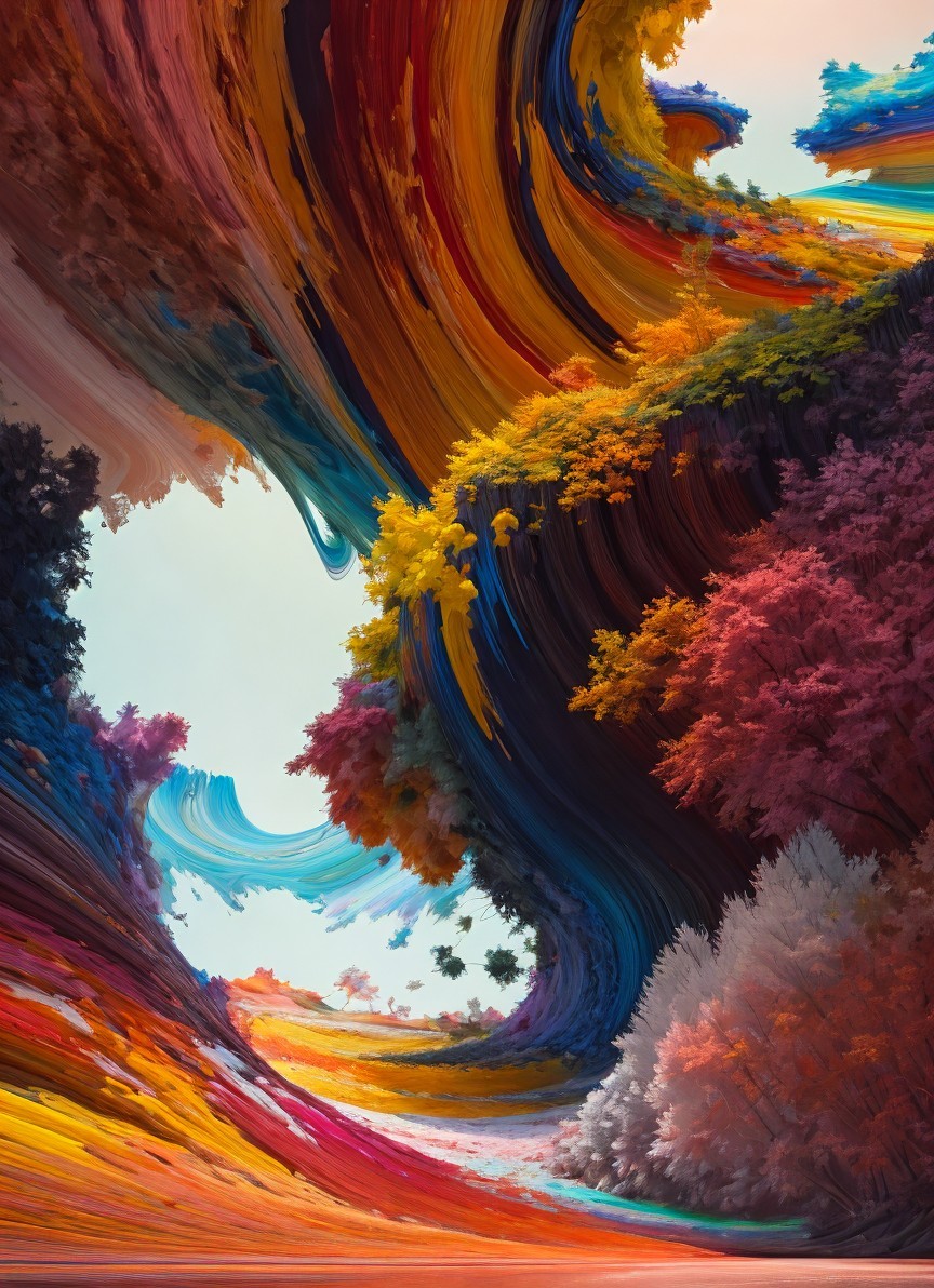 Vibrant Abstract Landscape with Swirling Color Waves
