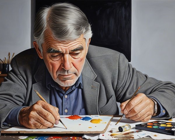 Elderly Artist Engaged in Colorful Creative Process