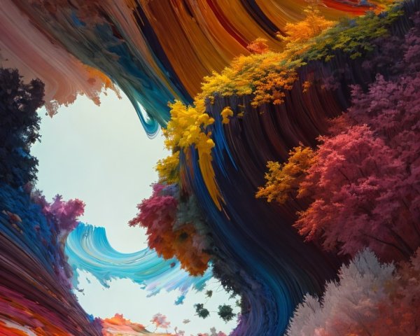 Vibrant Abstract Landscape with Swirling Color Waves