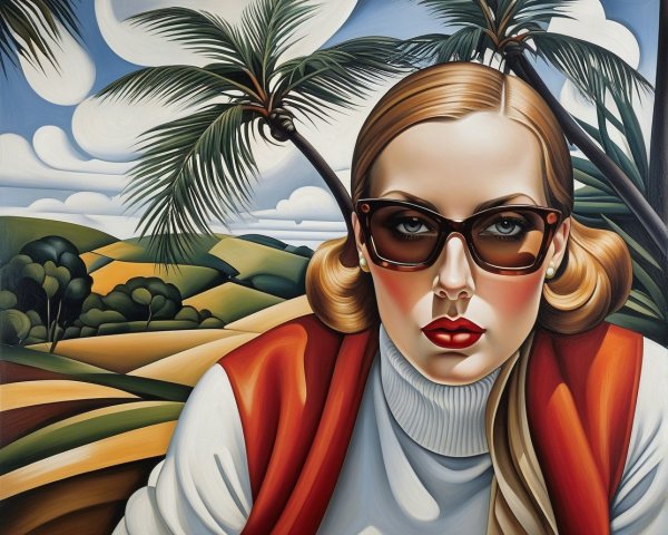 Stylish woman with red lips and oversized sunglasses
