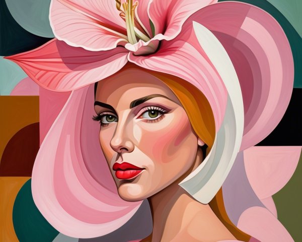 Portrait of a woman with pink flower and bold makeup