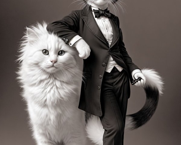 Whimsical Black-and-White Illustration of Cats
