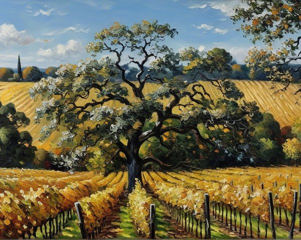 Picturesque Vineyard Landscape with Lush Green Hills