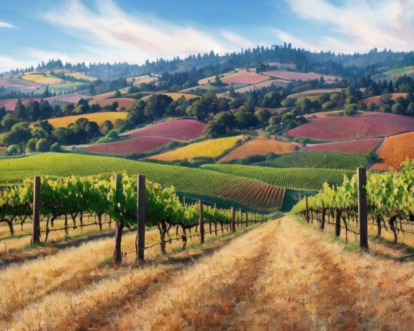 Vineyard Landscape with Rolling Hills and Grape Vines