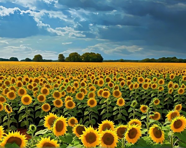 Vibrant Sunflower Field Under Dramatic Sky