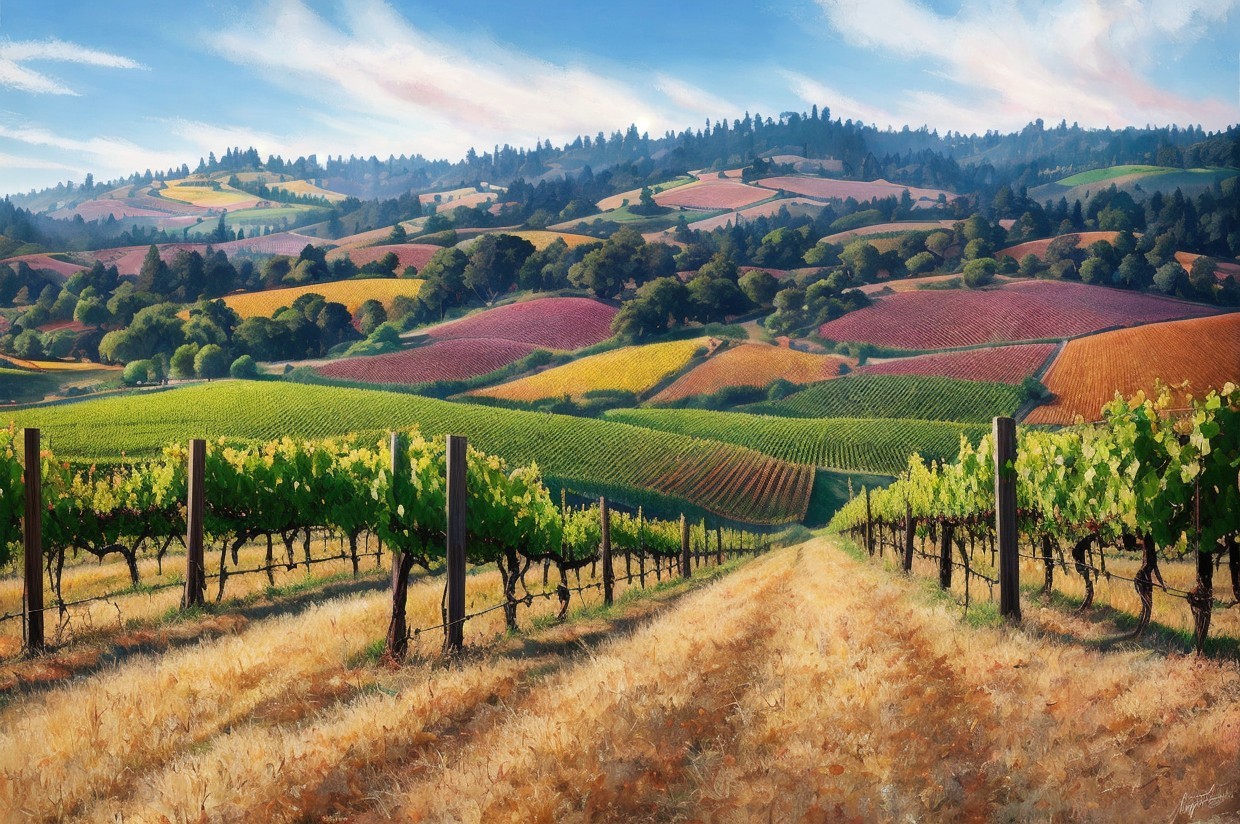 Vineyard Landscape with Rolling Hills and Grape Vines