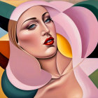 Portrait of a woman with pink flower and bold makeup