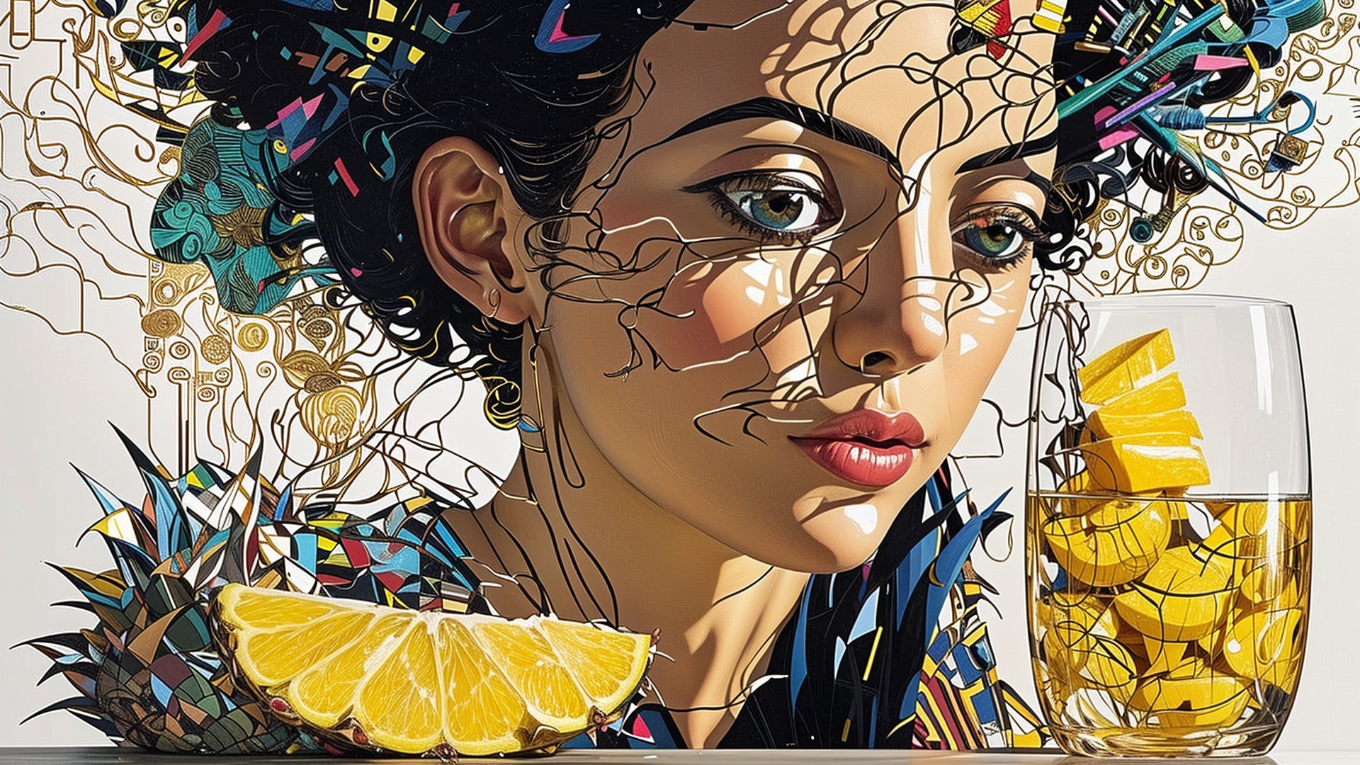Digital Artwork of Woman with Lemonade and Vivid Colors