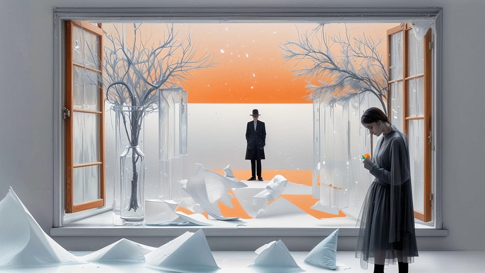 Surreal Digital Art of Woman by Window with Toy Object