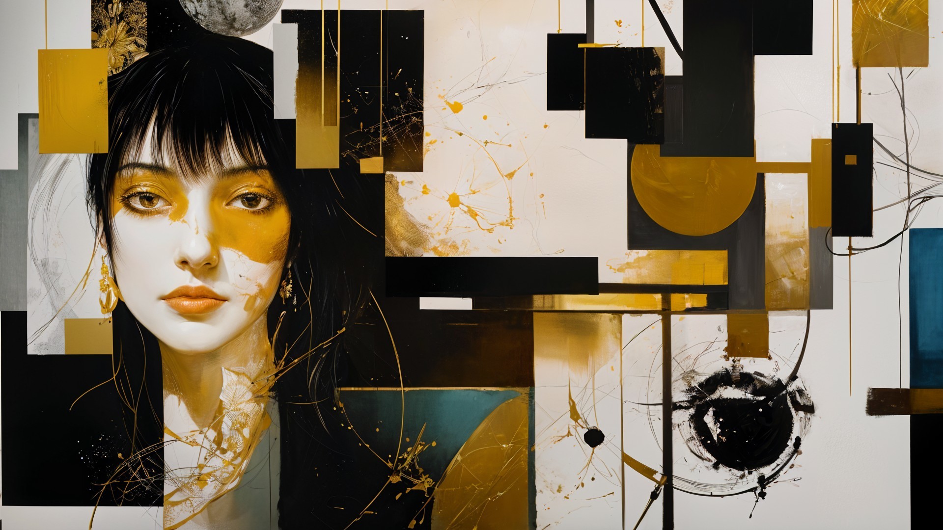 Portrait of a Woman with Geometric Abstract Background